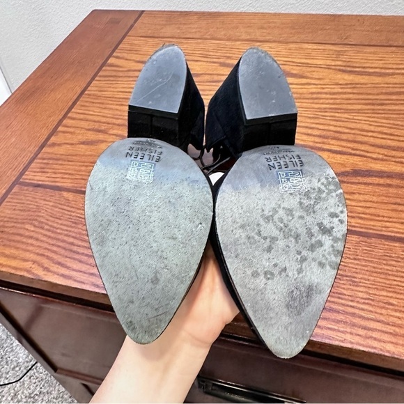 Eileen Fisher Women's 6.5 Black Suede Rope Ghillie Lace Block Heel Wedding Guest - Picture 7 of 8